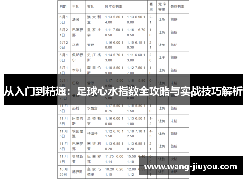 从入门到精通：足球心水指数全攻略与实战技巧解析